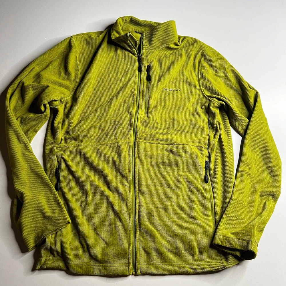 Rohan‎ Mens Full Zip Grid Fleece Jacket Lime Green Textured Mid Layer Size M